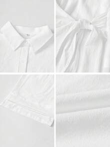 LilyHouse 女士夏季套装，系带无袖打结上衣搭配休闲直筒裤，适合日常通勤/商务/办公场合，情人节穿搭，春季白色 - 白色 - 查看 10