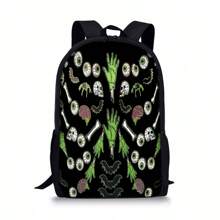 Cool Skull Pattern Printed Backpack, Fashionable And Versatile Casual Backpack Halloween School Bags