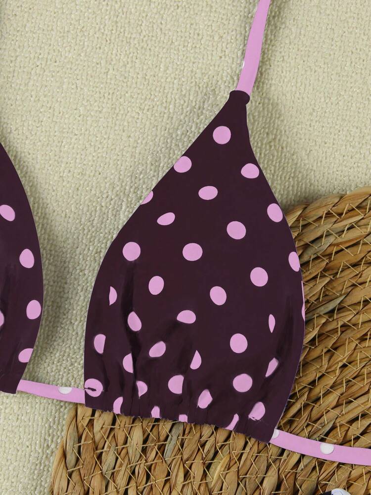 New Arrival Spring/Summer Sexy Casual Elegant Women Purple Polka Dot Halter Bikini Beach Vacation Date Swimsuit Set - Multicolor - View 5