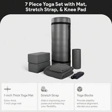 Local Delivery 7-Piece Yoga Equipment Set With Multiple Colors - Yoga Mat With Carrying Strap, 2 Yoga Blocks, Yoga Mat Towel, Yoga Hand Towel, Yoga Strap And Yoga Knee Pad - 灰色的 - 查看 2