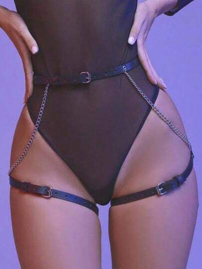 1pc Black Sexy Punk Style Body Chain Belt, Suitable For Daily Wear Or Carnival Party