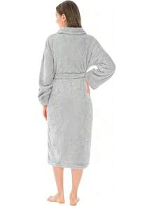 Premium Womens Plush Soft Robe Fluffy, Warm, Fleece Sherpa Shaggy Bathrobe (S/, Black) - Wine - View 8