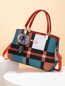 New Women's Handbag, Plaid Classic Elegant Generous Fashion Durable Convenient Carry Out Versatile Four Seasons Match High-End Casual Large Capacity Shoulder Tote Bag, Suitable For Travel, Shopping, Valentine's Day Gift - Multicolor - View 8