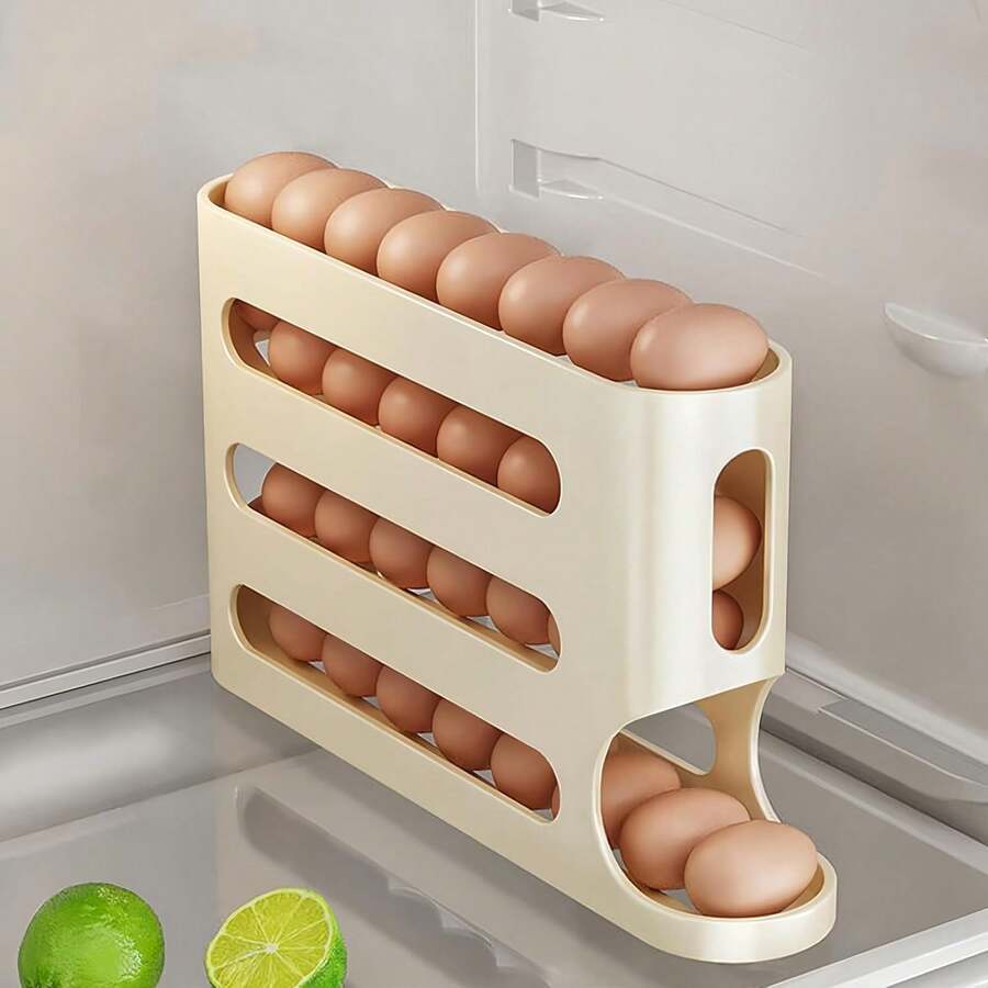 Egg Holder For Fridge, Egg Container For Refrigerator, Space-Saving Automatic Rolling Eggs Dispenser, 4 Tiers Fridge Egg Rack For Refrigerator Holds Up To 30 Pcs - 1 - View 1