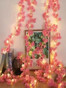 1 Stück romantisches Märchen Kirschblüten Fenster Vorhang Lichterkette, Schlafzimmer Dekoration Blumen Kranz Licht, geeignet für Kinderzimmer, Wohnzimmer/Schlafzimmer, Möbeldekoration und Geburtstag, Hochzeit, Weihnachten, Feiertage & Party Zubehör, Neujahr, Ramadan, Vorhänge, Kamin, Treppen, Weihnachtsbaum Beleuchtung, schafft eine frische und festliche Atmosphäre, batteriebetriebene Wanddekoration, ganzjährig (Batterien nicht enthalten)