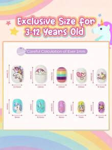 NAIO Naio Press On Nails For Kids 144Pcs 6 Pack Children Acrylic Fake Nails Pre-Glue Full Cover Glitter Gradient Color Starts Unicorn Short False Nail Art Kits Sets Easter Gifts For Kids Girls
