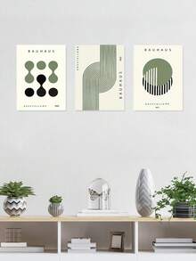 3pcs Canvas Artwork Collection, Framed Prints For Unique Home Decor - Wooden Framed Style Green Bauhaus Decorative Posters, Mid-Century Modern Posters, Geometric Art Prints, Line Art, Sage Green, Wall Arts, Art Prints, Posters, For Living Room, Bedroom, Bathroom, Optional Frame - Multicolor - View 12
