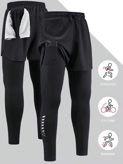 Herr ultralätta snabbtorkande sportbyxor | Sval och bekväm elastisk sport- och fitnessträningsbyxor | Utomhuscykling bekväm löpning andningsbar lätt svettabsorberande sportbyxor | Långa sportbyxor lämpliga för gymträning och löpning | Herr 2-i-1 sportlångbyxor | Sport- och fitnesslångbyxor med fickor för mobiltelefoner och handdukar