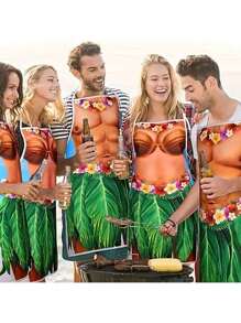 2 pezzi Grembiule hawaiano unisex per barbecue, in materiale tessile di poliestere, accessori per travestimenti e feste di coppia, accessori per barbecue e cucina, grembiule da cucina divertente per uso domestico, regali per le vacanze di Ognissanti