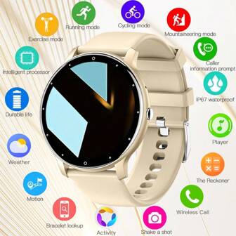 PEJE 智能手表，屏幕尺寸 1.28 英寸，TFT 屏幕，硅胶表带，IP67 防水防尘等级，多功能多用途智能手表，带无线连接、遥控，适合户外运动、居家生活、日常旅行，轻巧迷你智能手表，易于携带，男士女士手表，节日礼物/生日礼物，支持 Android 和 Apple 系统。