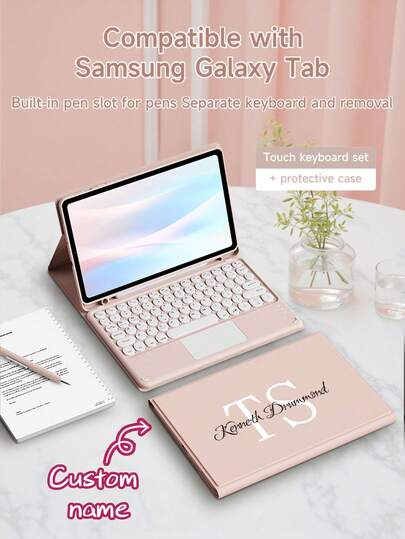 Estuche protector personalizado con teclado táctil compatible con iPad (A16) de 11 pulgadas de 11.ª generación 2025, iPad Air de 11 pulgadas (M2)-2024/iPad de 10.2 pulgadas, estuche con teclado compatible con Samsung Galaxy Tab A7 de 10.4 pulgadas, teclado desmontable con panel táctil, equipado con soporte de visualización múltiple, ranura para lápiz incorporada en el estuche protector, el teclado admite uso dividido