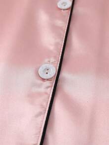 Blusa de solapa de satén para mujeres y traje de pijama para pantalones cortos con lazo,Pijamas y ropa de casa, conjuntos de dos piezas - Rosa - Ver 6