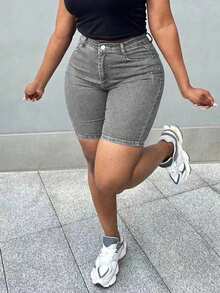 Quần short denim nữ mùa hè dáng ôm, co giãn, rách nhẹ, trang trí họa tiết râu mèo, phù hợp với dáng người đầy đặn, lý tưởng cho kỳ nghỉ, bãi biển, buổi hòa nhạc, lễ hội để khoe phong cách denim. - Màu Xám nhạt - Xem 2