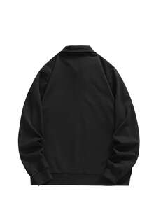 男士纯色宽松立领半拉链套头衫，适合春秋季节 - 黑色 - 查看 5