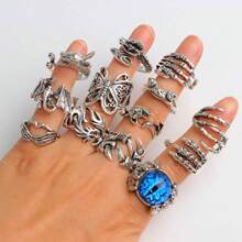 10pcs/Pack Vintage Gothic Punk Style Rings, Skull Animal Eye Open Ring, Unisex, Versatile, Suitable For Parties & Jewelry Gifts