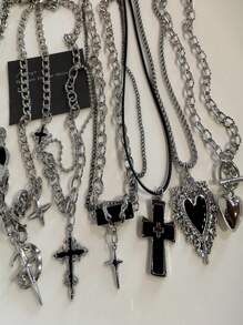 1 buc Punk Rock negru inima cruce pandantiv lanț colier pentru bărbați și femei cool hip hop stradă vintage anii '90 Y2K grunge goth accesorii