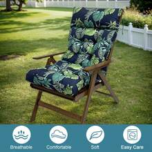 Adirondack Chair Cushions With Head Pillow&Puttee, Waterproof & UV-Proof High Back Patio Chair Cushions,Patio Furniture Pads Seat Cushion Mat For Indoor Outdoor - 綠色樹葉 - 查看 9