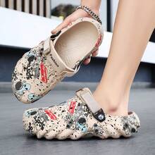 Giày hở mũi thời trang bất đối xứng in họa tiết nước thoáng khí cho nữ - Giày làm vườn đế mềm chống trượt thoải mái, giày sandal thời trang ngoài trời chống mòn cho các cặp đôi - màu đen - Xem 4