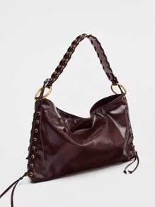 女包2025春季新品大容量金属扣托特包编织手提包女休闲单肩包度假旅行 - 彩色 - 查看 2