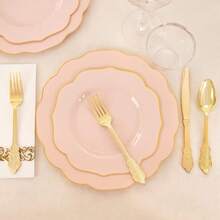 Local Delivery 150 PCS Rose Gold Plastic Plates And Rose Gold Silverware Set - 30 Dinner Plates, 30 Salad Plates, 90 Disposable Rose Gold Utensils For Weddings, Parties, Showers - 粉色 - 查看 2