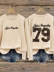 1pc Tween Girls Digital & Cherry Leopard Print Long Sleeve T-Shirt, Casual, Spring/Autumn, Fashion Warm Comfortable Style For Young Students & Teenagers