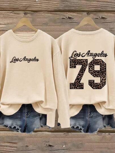 Camiseta de manga comprida com estampa digital e leopardo cereja para meninas, casual, primavera/outono, estilo moderno e confortável para jovens estudantes e adolescentes