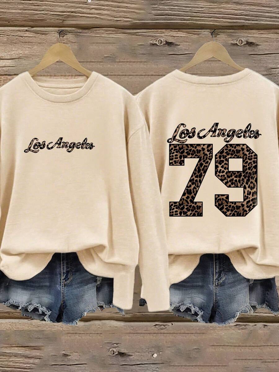 1pc Tween Girls Digital & Cherry Leopard Print Long Sleeve T-Shirt, Casual, Spring/Autumn, Fashion Warm Comfortable Style For Young Students & Teenagers