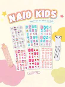 NAIO Naio Press On Nails For Kids 144Pcs 6 Pack Children Acrylic Fake Nails Pre-Glue Full Cover Glitter Gradient Color Starts Unicorn Short False Nail Art Kits Sets Easter Gifts For Kids Girls