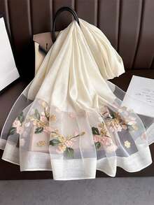 1pc Bohemian Elegant & Luxurious Floral Embroidery Scarf, Casual Business Shawl, Women Hijab, Suitable For Daily Wear For Dress - A - View 12