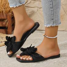 1 双女士时尚花朵印花一脚蹬拖鞋，可爱补丁平底沙滩凉鞋，适合派对、校园、户外、夏季、春季和秋季 - 黑色 - 查看 3