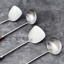 1 Stück 304 Edelstahl Bratspatel mit Holzgriff, hitzebeständiger Suppenkelle mit langem Griff, antihaftbeschichtetes Kochutensil, geeignet für Zuhause, Restaurant, Chefkoch, Backen, Rühren, multifunktionales Küchengerät