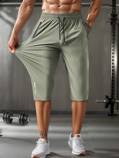 [Primavera/Estate] Pantaloncini da uomo attivi, alta elasticità, stile casual, tinta unita, vestibilità regolare, tessuto in tessuto con 80% poliammide e 20% elastan, con vita regolabile con cordino e tasche con chiusura lampo, per sport e uso quotidiano