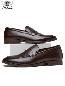 DESAI 1 paire de chaussures habillées  sélectionnées pour hommes, chaussures de ville décontractées polyvalentes et à lacets et semelle antidérapante pour jeunes hommes - Tabac - Voir 5
