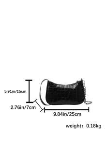 Nova Chegada Bolsa de Ombro Simples, Bolsa Transversal Casual de Couro PU com Estampa de Crocodilo e Corrente para Mulheres