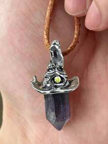 1 pieza Collar de mujer exclusivo con colgante de pilar hexagonal vintage con piedra natural en forma de sombrero de bruja, gargantilla personalizada simple para fiesta de Halloween - Multicolor - Ver 2