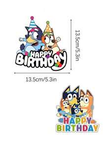 Bluey ديكور حفلة عيد ميلاد بلوي الكرتونية، ديكور حفلة عيد ميلاد كارتوني يشمل علم كعكة كبيرة وعلم كعكة صغيرة