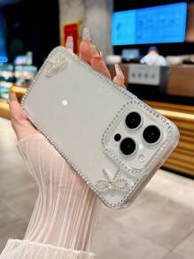 Transparent Luxury Diamond Crystal Flower & Star Dual Flower Rhinestone Soft Phone Case Compatible With IPhone X/XS/XR/11/11 Pro/11 Pro Max/12/12 Pro/12 Pro Max/13/14/13 Pro/13 Pro Max/14 Plus/14 Pro/14 Pro Max/15/15 Plus/15 Pro/15 Pro Max/16/16 Pro/16 Pro Max - Clear - View 4