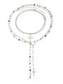 4pcs/Set Layered Summer Bohemian Cross & Virgin Mary Beaded Necklace, Suitable For Vacation, Prayer, Baptism Wearing