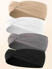 4pcs Solid Color Cross Knotted Headbands, Suitable For Everyday Use,Gym Hair Band Turban Headband Sweatband, Hairband Fall Winter Hair Accessories For Women For Vacation Outfits Woman Elegant Scarf Women Bandanas Soft Headwrap - Multicolor - View 15