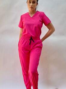 Uniformes Quirurgicos Filipina Cuello V Jogger Scrub Pijama  Liso    Casual    Suave    Quirurgicos - Rosa Fucsia - Ver 6