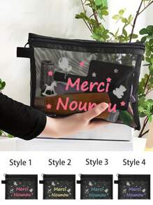 Hollow Mesh Cosmetic Bag With Data Cable Pattern, Charger Gold Letter Pattern Design, Red Air Cushion Storage Handbag, Cosmetic Bag, Skin Care Bag, Travel Essentials, Dormitory Supplies, Wedding Bridal Gifts, Mother Gifts, Birthday Gifts, Gifts For Friends And Teachers, Bathroom Storage, Jewelry Storage, Lip Oil And Cosmetics Storage Bag