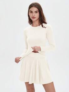 1 Pack Of Tight New Slim Yoga Skirt Breathable Mini Culottes Running Fitness Tennis Anti Walking Pocket Sports Skirt Suitable For Holidays, Travel Work, Sports Wear - 米色 - 查看 2