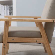 Living Room Single Sofa Chairs Beige, Bedroom Armchairs Modern With Wood Futon Linen Fabric Upholstered Seat Leisure Chairs For Balcony Lounge Home Apartment Office Furniture, Camel - Camel - View 2