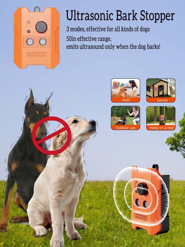 Dog Bark Deterrent Device With 3 Modes Rechargeable Anti Barking Device 50ft Range Bark Guard Stop Barking Training Device