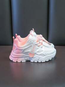 1 Pair Girls Fashion Gradient Color PU Casual Sport Shoes, Personalized Sports Shoes, Suitable For Daily Wear, School, Sports, All Seasons (Random Print, Spray Paint)