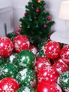 10/20/30/50 件圣诞气球套装 - 红色和绿色，配有圣诞老人、驯鹿、树木、雪花和铃铛，适用于节日派对、家居装饰、树木修剪