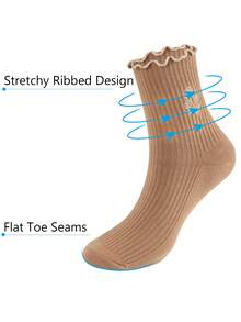 Women Cotton Super Thin Frilly Ruffle Socks Boat Socks Ankle Short Socks - Khaki - View 3