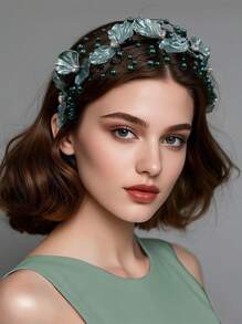 1pc Green Crystal Flower Headband ​Lightweight Party Hair Band Festival Boho Hair Accessories Clean Girl Accs Women Hats A187