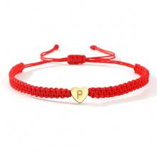 1pc Minimalist Stainless Steel Gold Hollow Heart Initial Letter 26 Alphabet Red Braided Bracelet, Customizable Initial Heart Bracelet, Couples Letter Name Bracelet Gift, Friendship Jewelry, Unisex Adjustable Design, Suitable For Boyfriend, Girlfriend, Best Friend Anniversary Birthday Gift - Red - View 23