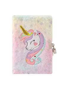 1 Stück Kinder-Einhorn Notizbuch mit Schloss - Flauschiges Tagebuch mit Sternenprint und Plüscheinband, ideales Geschenk zu Geburtstagen und Feiertagen (Mädchen Geheimtagebuch) - Verschiedenfarbig - Übersicht 10